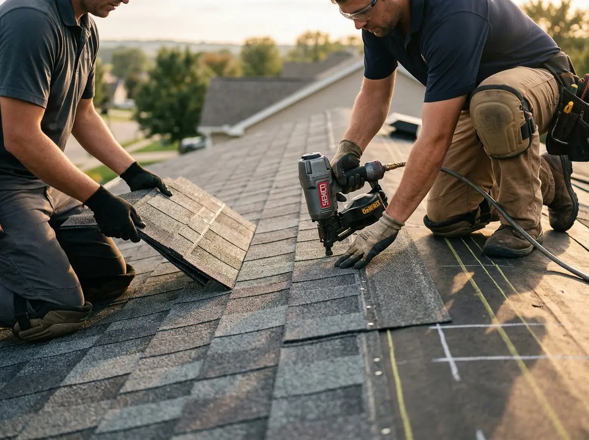 Professional roofer working on a residential roof in High Point